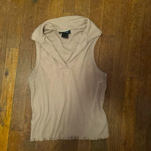 Beige collared tank cami v-neck slightly cropped (M)